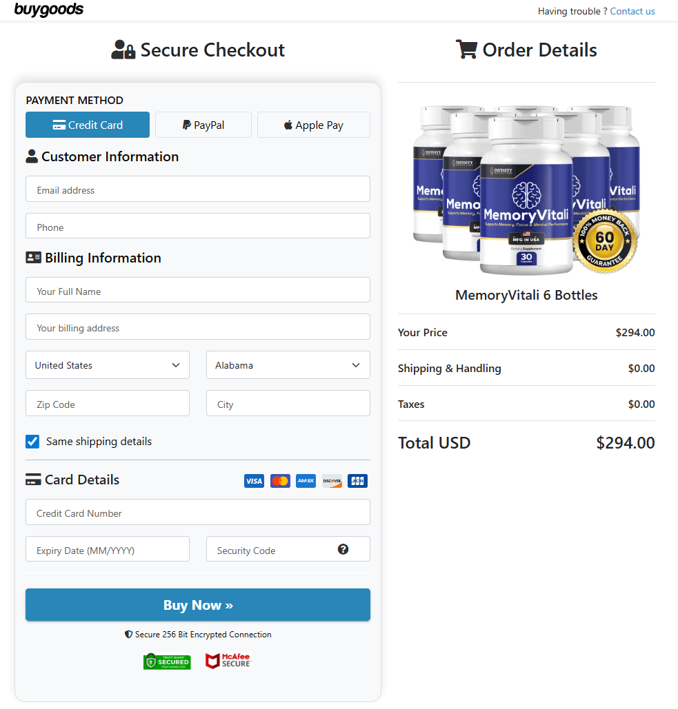 Memory Vitali order page